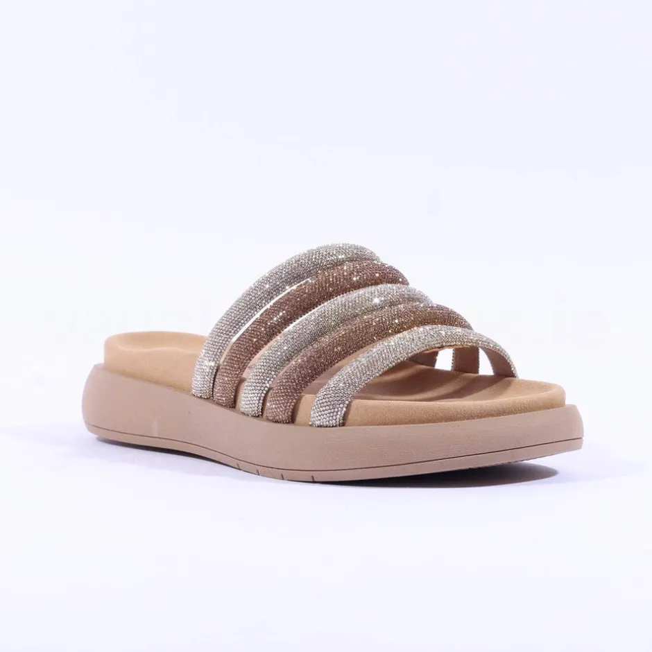 Women Gabor Abbott Glitter Strap Mule Sandal - Gold Shimmer