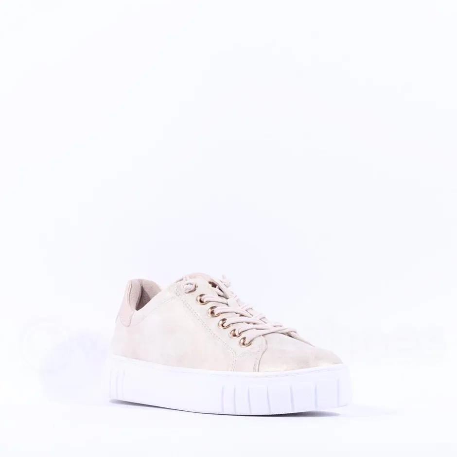 Women Marco Tozzi Ago Bungee Lace Trainer - Beige Metallic Combi