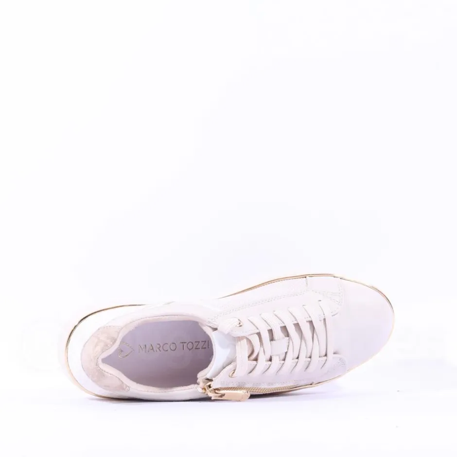 Women Marco Tozzi Ago Hex Sole Side Zip - Cream Combi