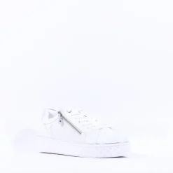 Women Marco Tozzi Ago Hex Sole Side Zip - White Silver