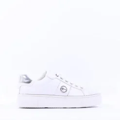 Women Tamaris Alexia Platform Laced Trainer - White Silver