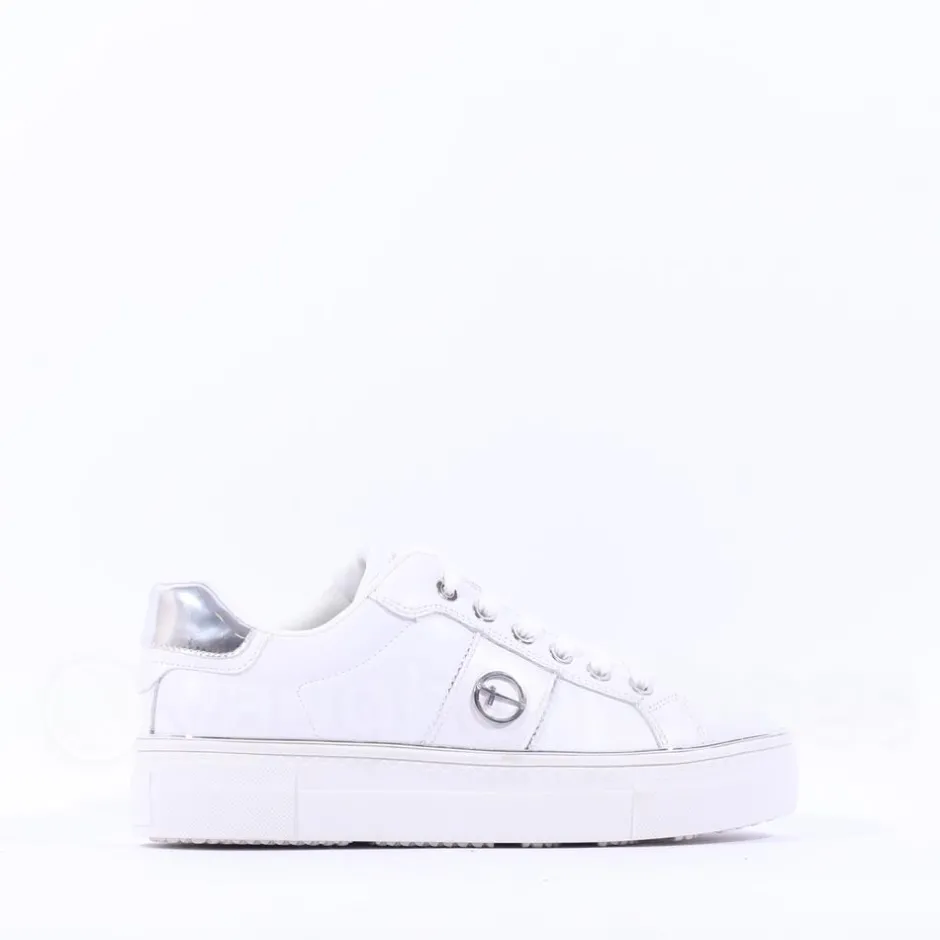 Women Tamaris Alexia Platform Laced Trainer - White Silver