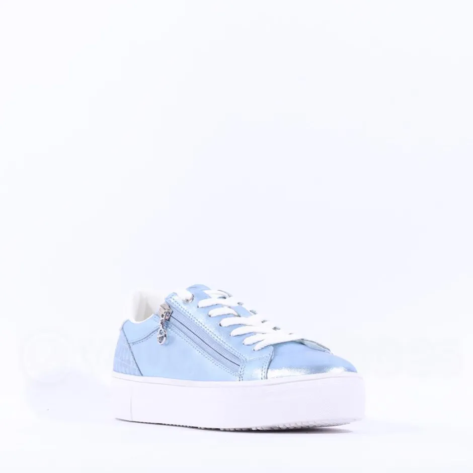 Women Tamaris Alexia Platform Sidezip Trainer - Light Blue Metallic