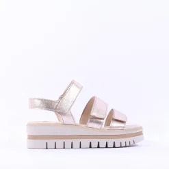 Women Gabor Alfa Triple Velcro Platform Sandal - Gold Leather