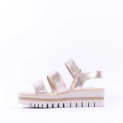 Women Gabor Alfa Triple Velcro Platform Sandal - Gold Leather