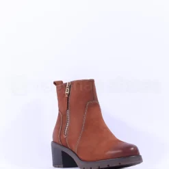 Women Tamaris Alisa Block Heel Ankle Boot - Cognac Nubuck