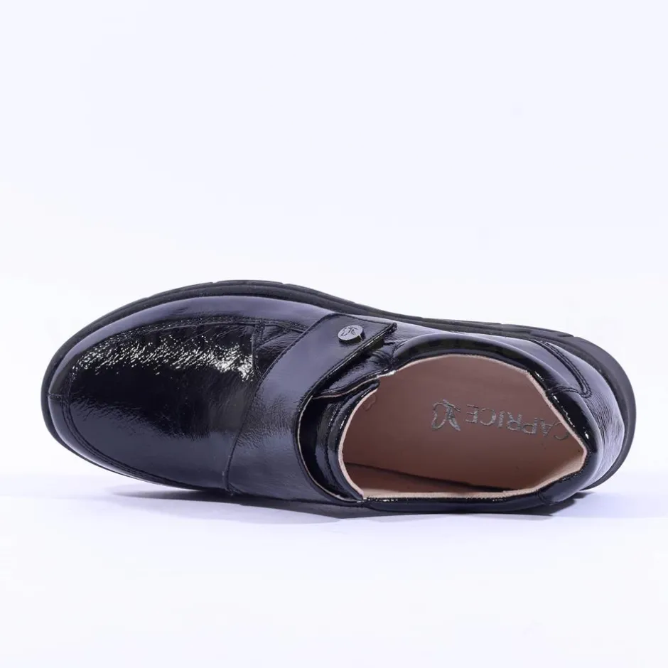 Women Caprice Allie Velcro Strap Comfort Shoe - Black Patent