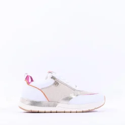 Women Tamaris Almina Multi Side Zip Trainer - White Gold Combi