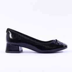 Women Tamaris Almira Bow Tie Block Heel Pump - Black Patent