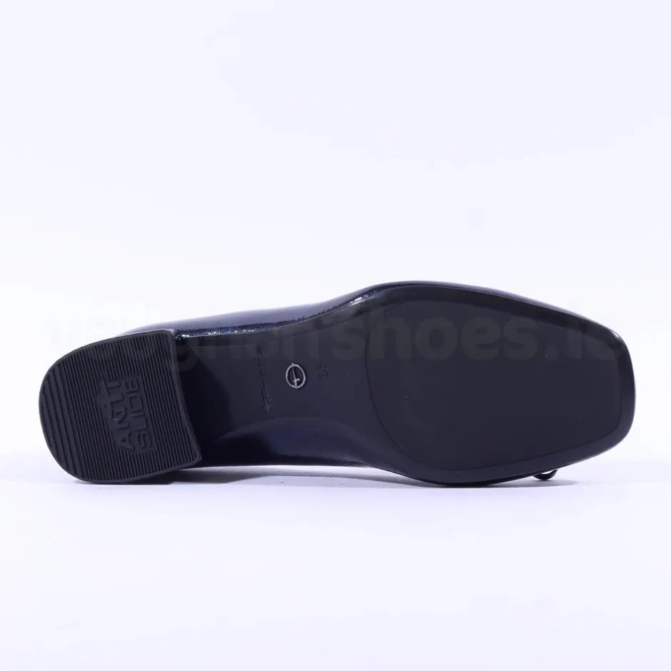 Women Tamaris Almira Bow Tie Block Heel Pump - Navy Patent