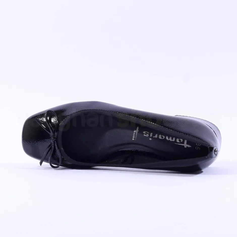 Women Tamaris Almira Bow Tie Block Heel Pump - Black Patent