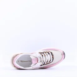 Women Tamaris Altina Multi Laced Trainer - Pink Leopard