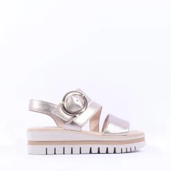 Women Gabor Amarillo Ring Buckle Platform Sand - Gold Leather
