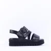 Women Gabor Amarillo Ring Buckle Platform Sand - Black Leather