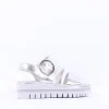 Women Gabor Amarillo Ring Buckle Platform Sand - Silver Leather