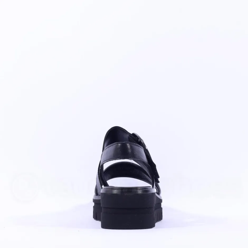 Women Gabor Amarillo Ring Buckle Platform Sand - Black Leather