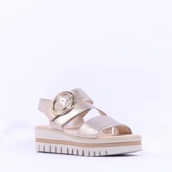 Women Gabor Amarillo Ring Buckle Platform Sand - Gold Leather