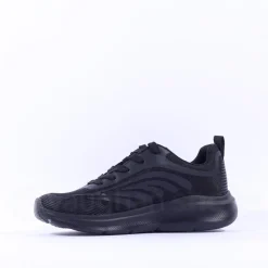 Women Tamaris Amelie Athleisure Wedge Trainer - Black Fabric