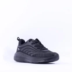Women Tamaris Amelie Athleisure Wedge Trainer - Black Fabric