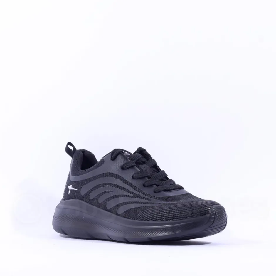 Women Tamaris Amelie Athleisure Wedge Trainer - Black Fabric