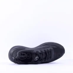 Women Tamaris Amelie Athleisure Wedge Trainer - Black Fabric