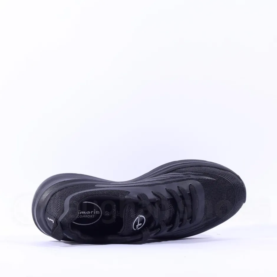 Women Tamaris Amelie Athleisure Wedge Trainer - Black Fabric