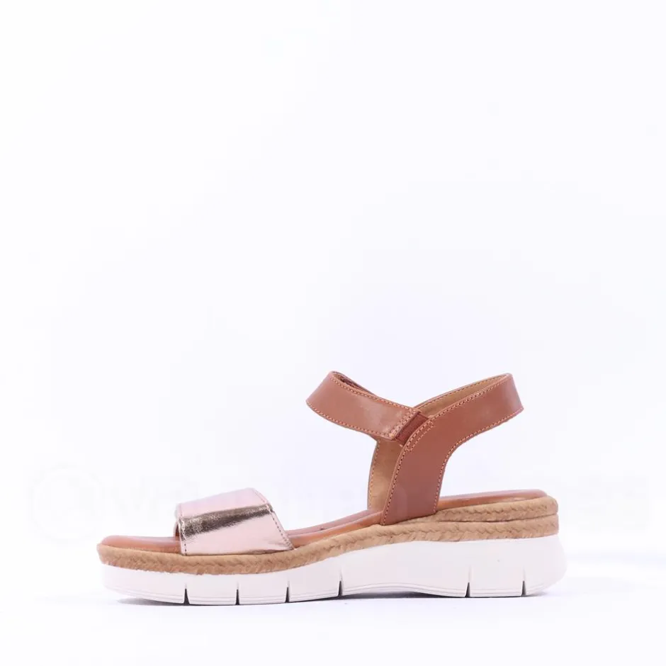 Women Tamaris Andira 2 Velcro Strap Low Sandal - Cognac Combi