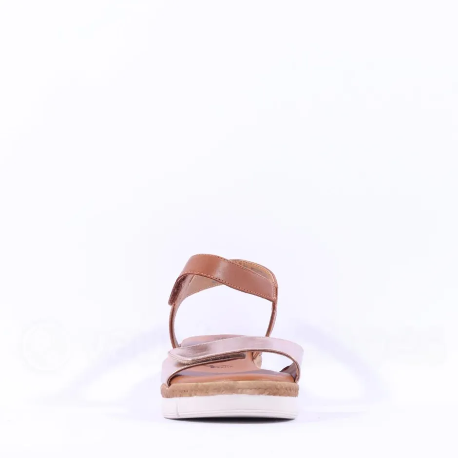 Women Tamaris Andira 2 Velcro Strap Low Sandal - Cognac Combi