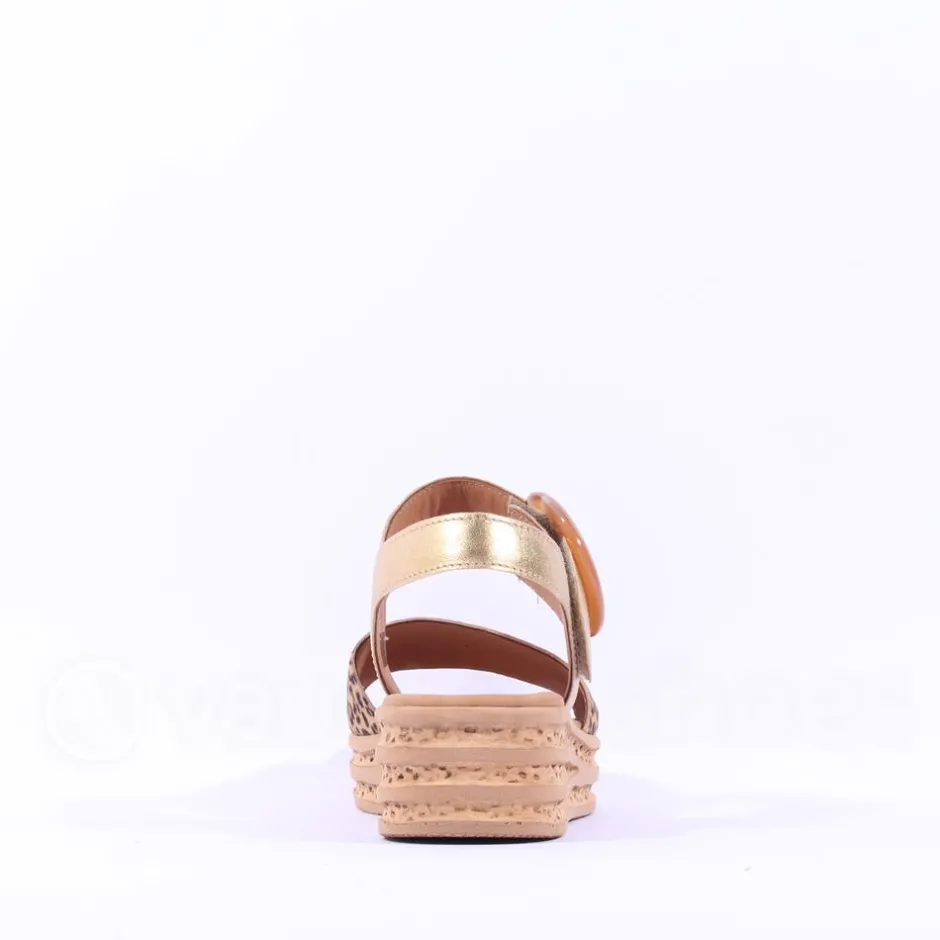 Women Gabor Andre Ring Buckle Layered Sandal - Metallic Leopard