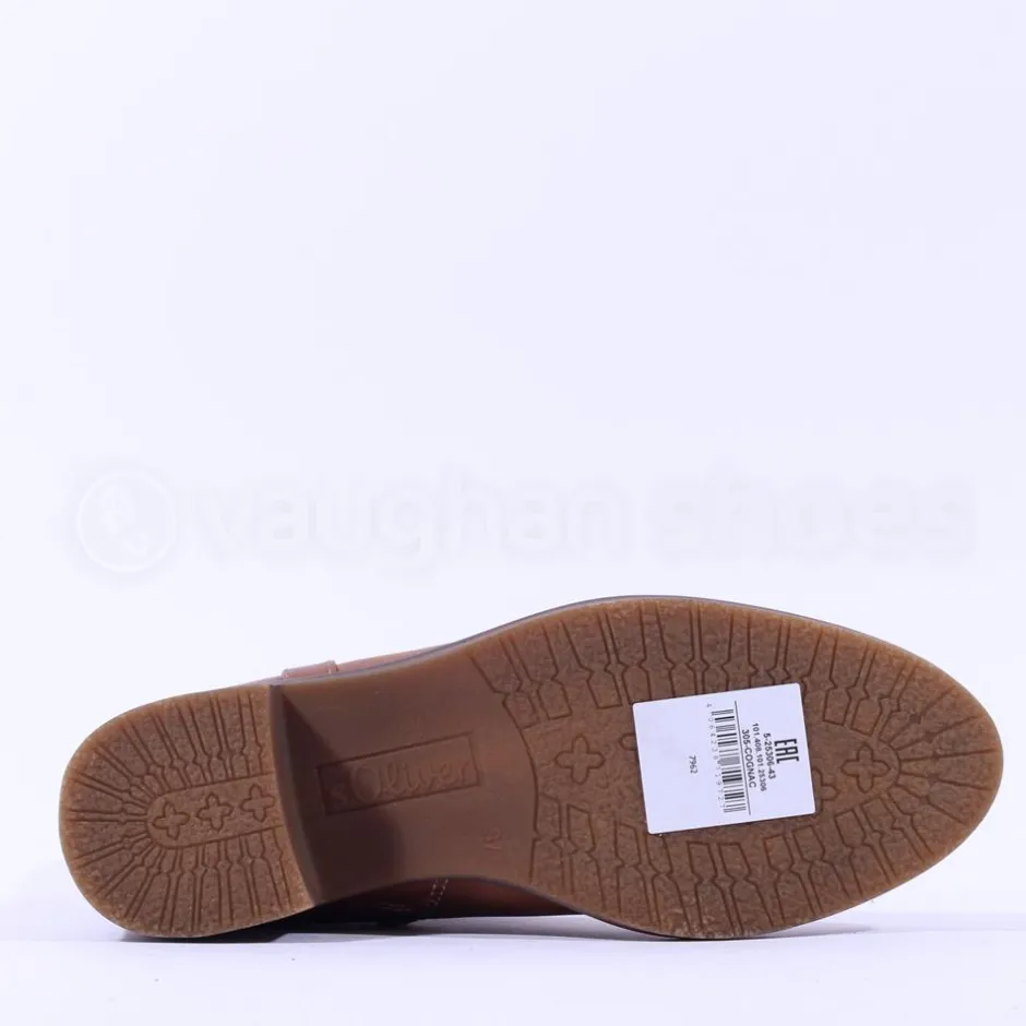 Women S.Oliver Anna Low Block Heel Ankle Boot - Cognac