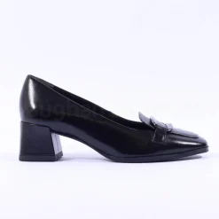 Women Tamaris Antonella Block Heel Link Loafer - Black Leather
