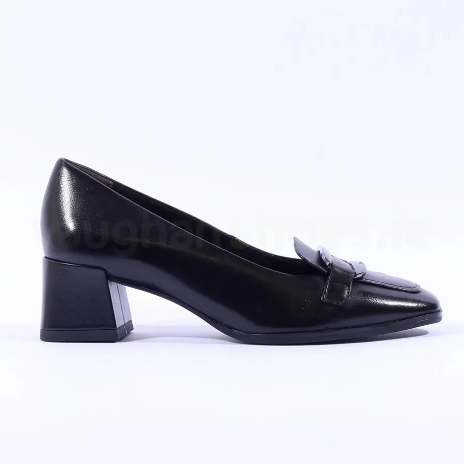 Women Tamaris Antonella Block Heel Link Loafer - Black Leather