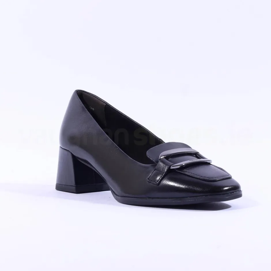 Women Tamaris Antonella Block Heel Link Loafer - Black Leather