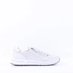 Women Ara Osaka Side Zip Lace Trainer - White Silver Print
