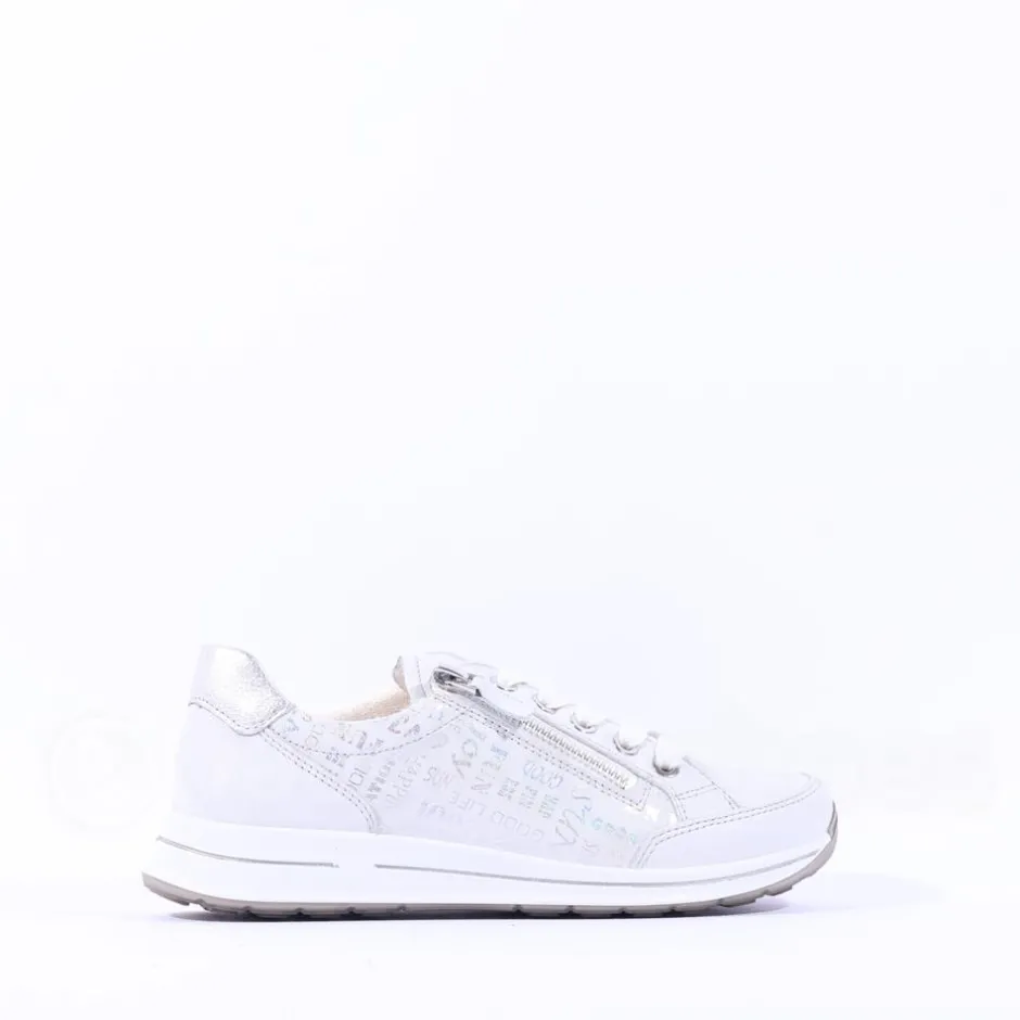Women Ara Osaka Side Zip Lace Trainer - White Silver Print