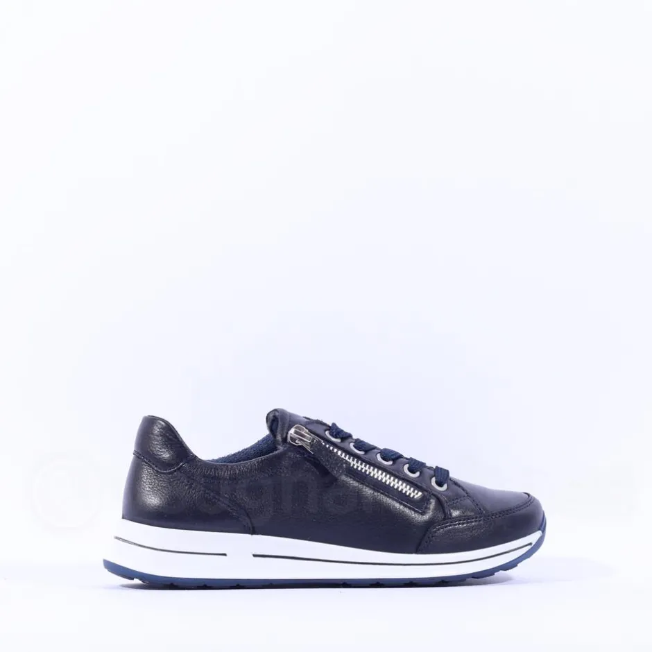 Women Ara Osaka Side Zip Lace Trainer - Navy White