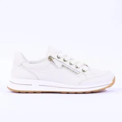 Women Ara Osaka Side Zip Lace Trainer - Cream Leather