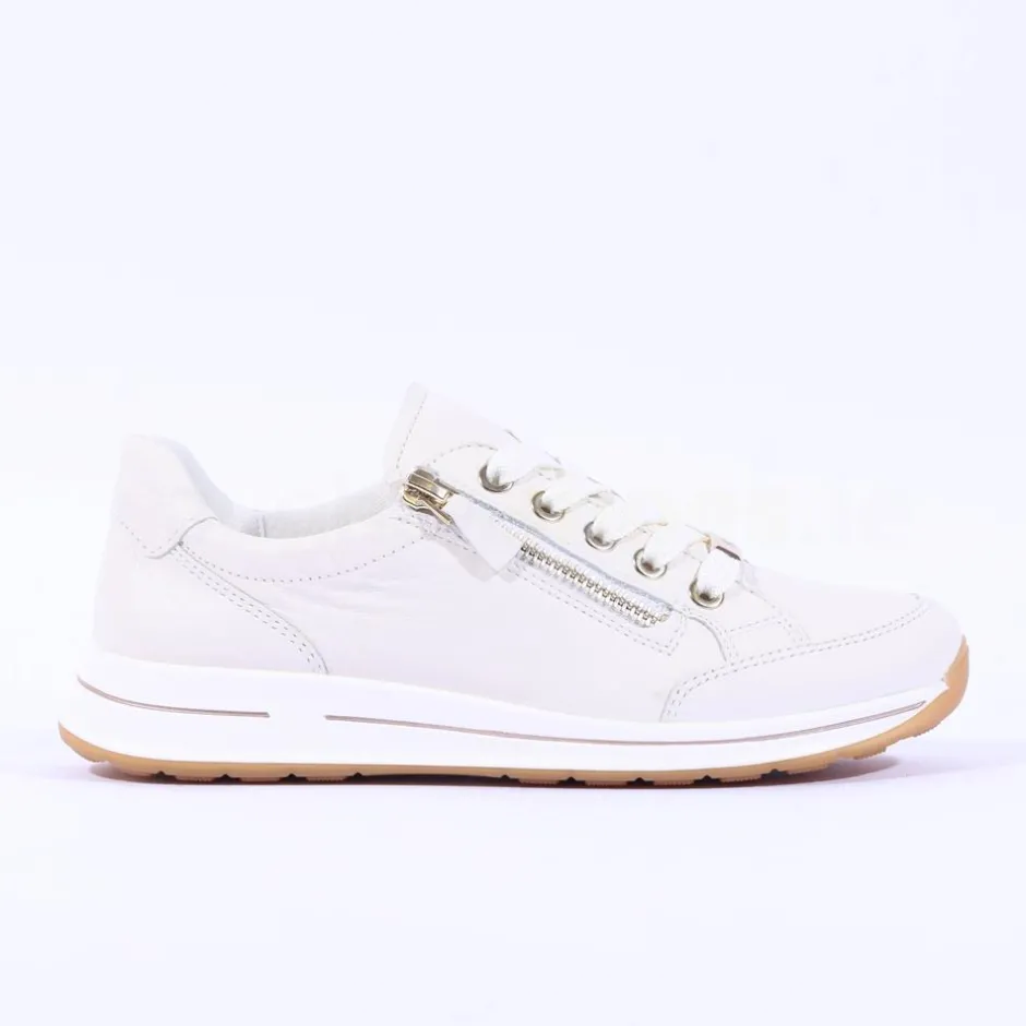 Women Ara Osaka Side Zip Lace Trainer - Cream Leather