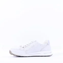 Women Ara Osaka Side Zip Lace Trainer - White Silver Print
