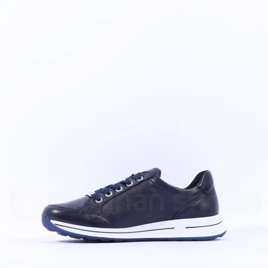 Women Ara Osaka Side Zip Lace Trainer - Navy White