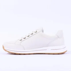 Women Ara Osaka Side Zip Lace Trainer - Cream Leather