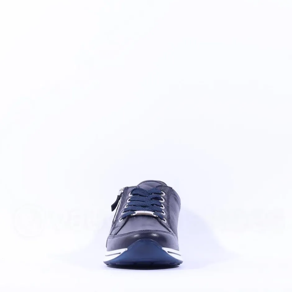 Women Ara Osaka Side Zip Lace Trainer - Navy White