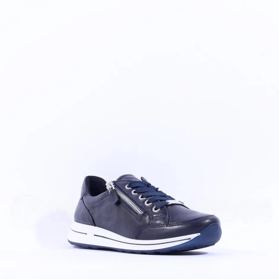 Women Ara Osaka Side Zip Lace Trainer - Navy White