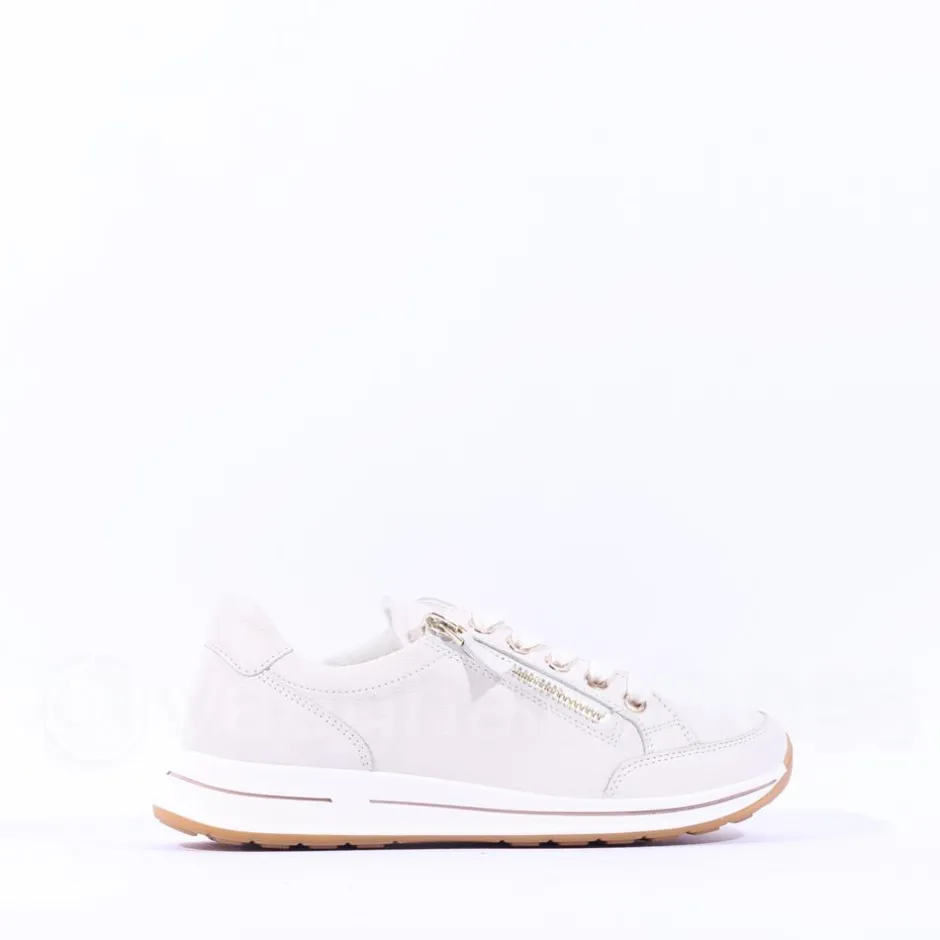 Women Ara Osaka Side Zip Lace Trainer - Cream Leather