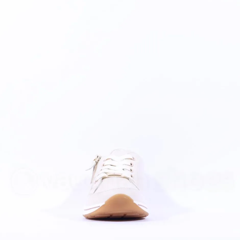 Women Ara Osaka Side Zip Lace Trainer - Cream Leather
