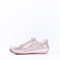 Women Ara Osaka Side Zip Ribbon Lace Trainer - Gold Combination