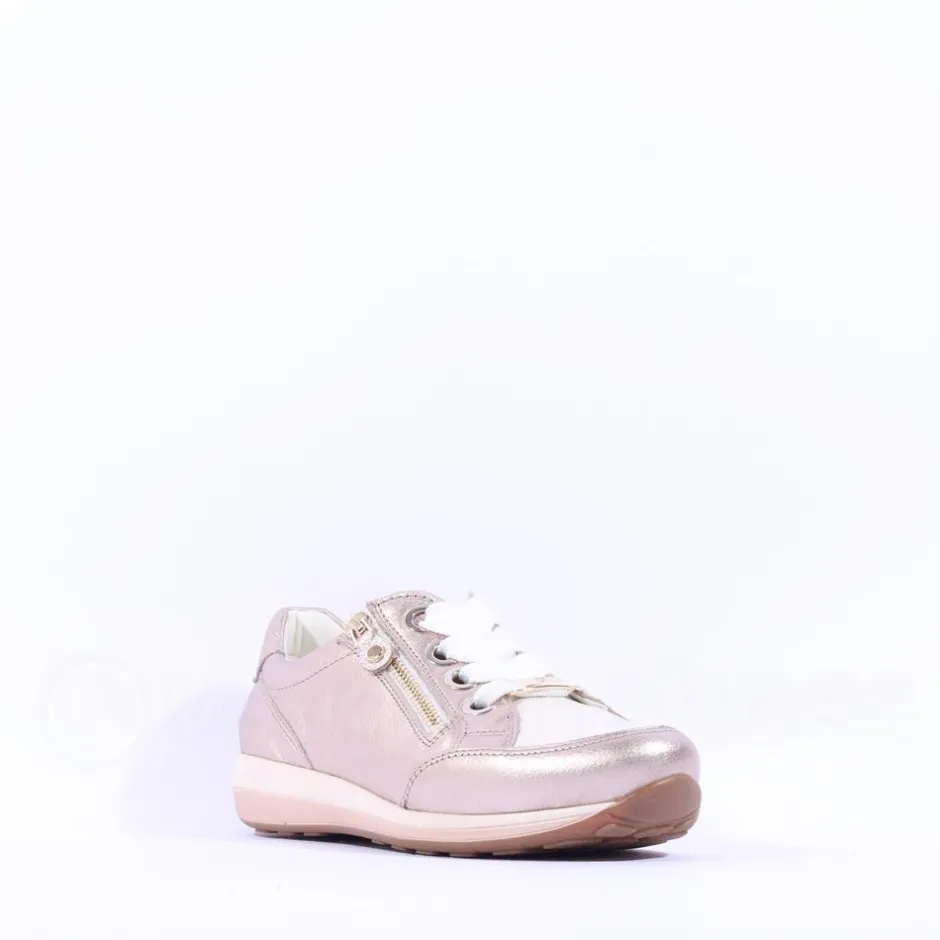 Women Ara Osaka Side Zip Ribbon Lace Trainer - Gold Combination