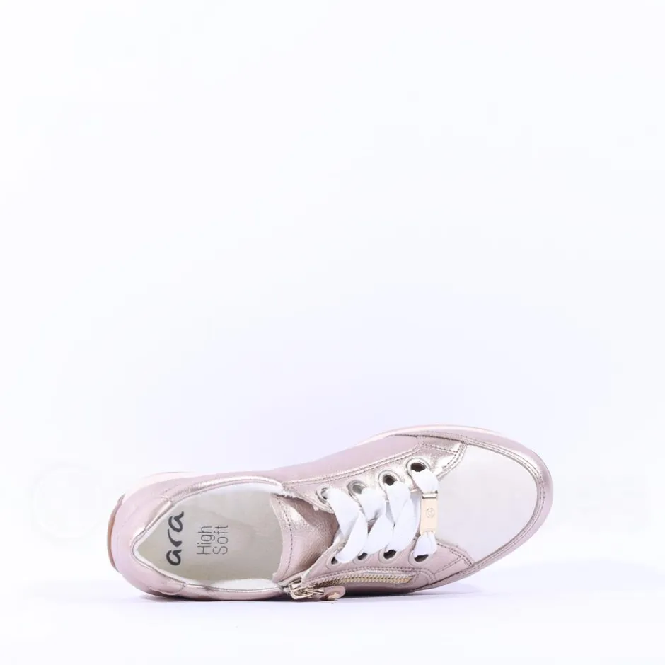 Women Ara Osaka Side Zip Ribbon Lace Trainer - Gold Combination