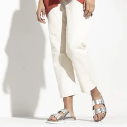Women Birkenstock Arizona Soft Footbed - Metallic Silver