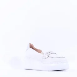 Women Wonders Bacan Curvy Sole Slip On Wedge - White Silver Leather